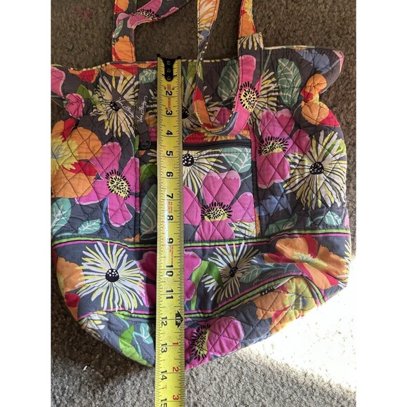 Vera Bradley Large Bag Jazzy Blooms Gray Pink Purse Shoulder Tote Floral Clean - Picture 6 of 7